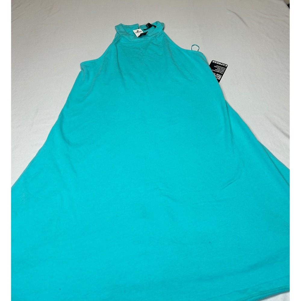 Express Womens Halter Neck A-Line Mini Dress Turquoise Blue Mock Neck Small NWT